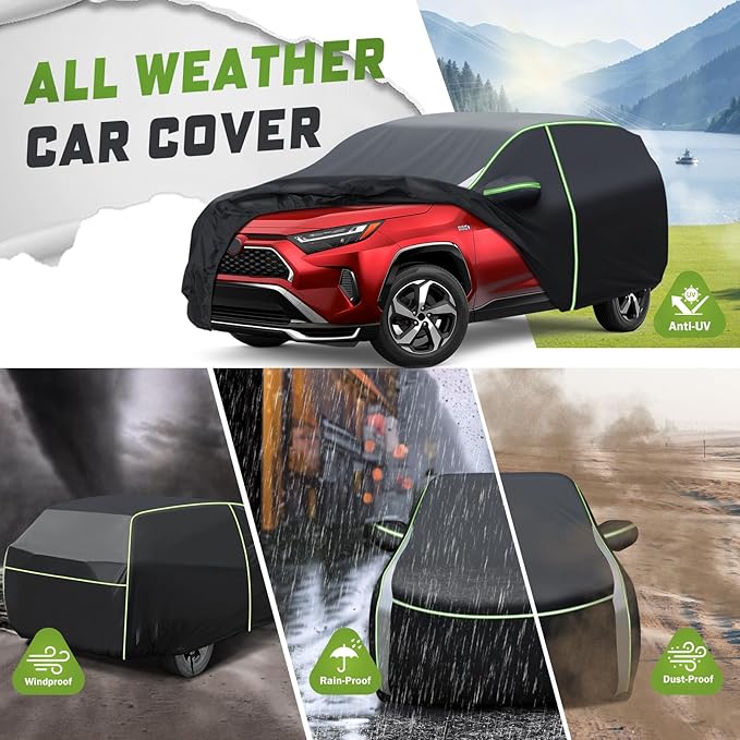 Mixsuper Liner Car Cover for Toyota RAV4 1994-2026, 7 Layers Waterproof Car Cover Accessories for RAV4 with Zipper Door, Windproof Straps, Reflective Strips, Anti-UV, All Weather