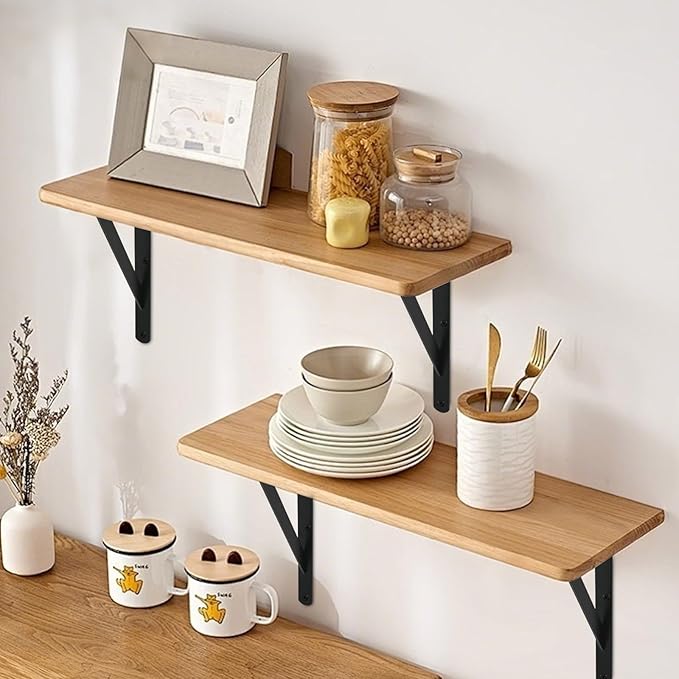 4 Pack L12 x H 8" Black Heavy Duty Shelf Brackets with Screws Metal Shelf Brackets Shelf Support Angle Brackets for Shelves L Brackets Heavy Duty Floating Shelf
