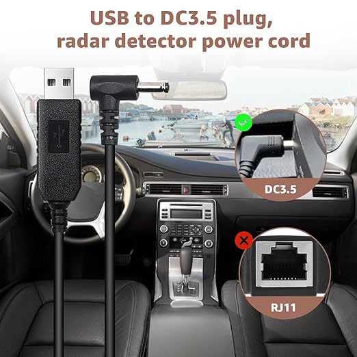 USB to DC3.5 Radar Detector Power Cable,USB C 5V-12V Power Cord Compatible with Cobra RAD 480i,350,380,Uniden DFR1,DFR3,DFR5,Whistler & Radenso Radar Detectors