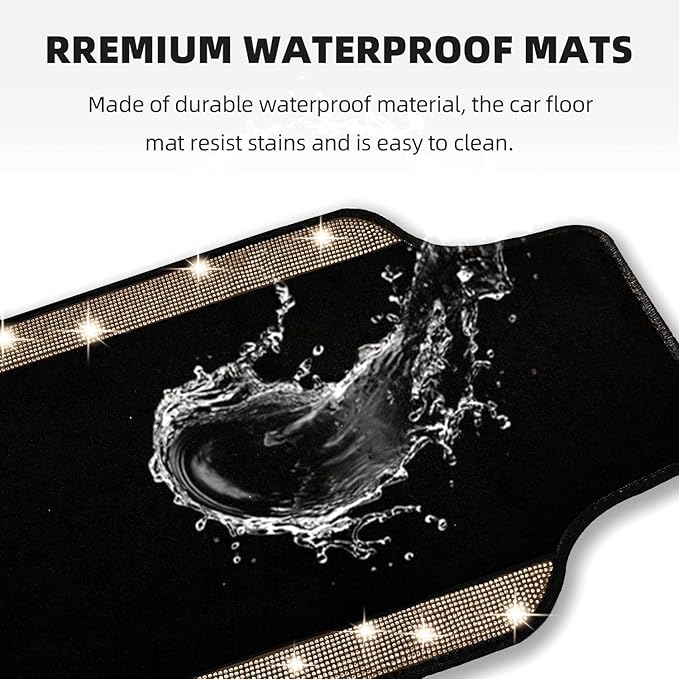 NBTEPEM Gold Bling Car Floor Mats Full Set, Universal Fit Most Cars,SUV, Trucks, 4 pcs Sparkle Glitter Diamond Carpet for Women Girls with Anti-Slip Pad (Gold Diamond)
