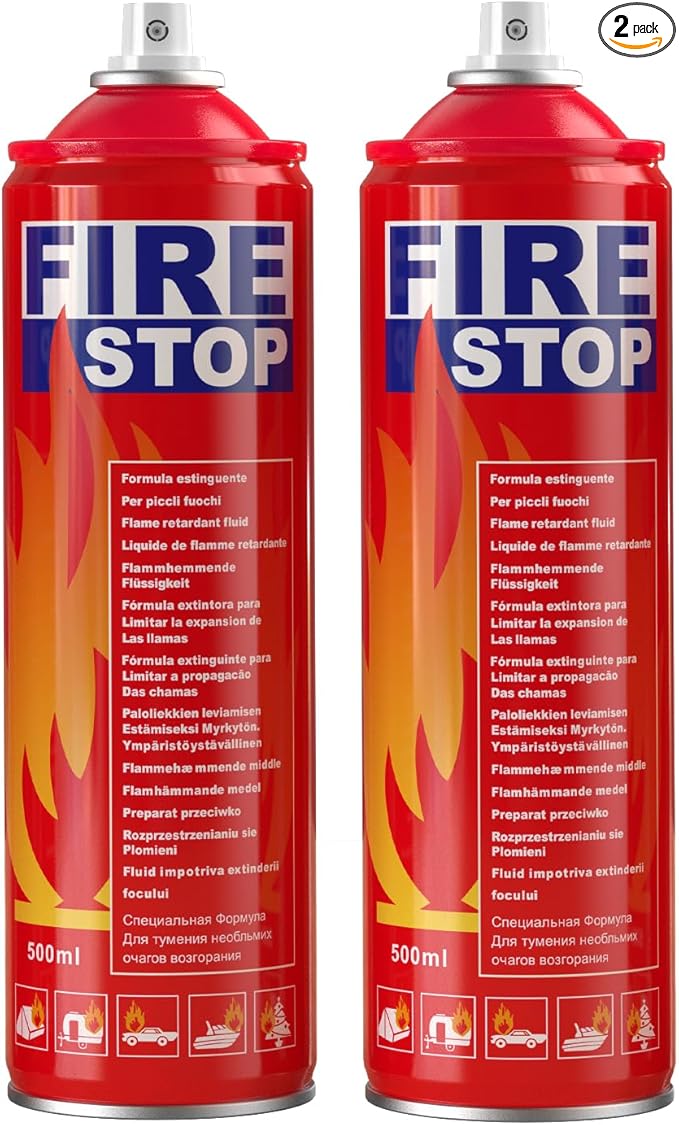 Fire Extinguisher 2-Pack with Mounting Bracket for Home, Kitchen, Car, Grill - Portable Small A, B, C, K Fire Extinguisher - 8-in-1 - Prevents Reignition.