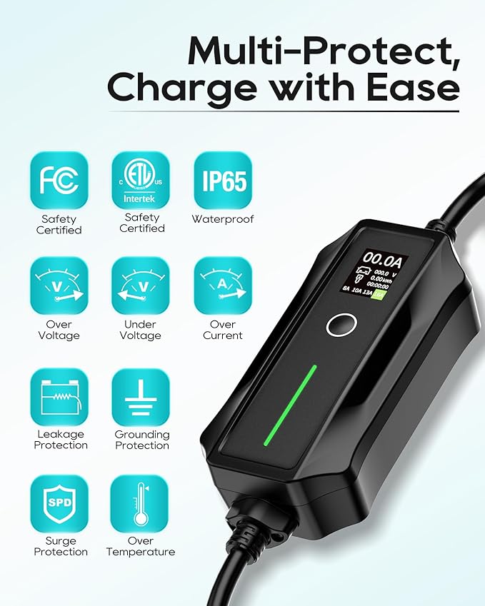 Tesla Charger Level 1-2 EV Charger,120V-240V,16A, NEMA 5-15 & 6-20 Plug,25FT