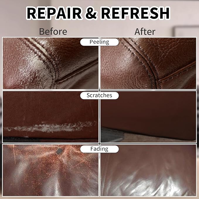Leather Recoloring Balm,8.5oz Leather Color Restorer,Medium Brown Leather Repair kit for Furniture and Car Interior,Leather Couch Scratch Repair,Leather Dye Paint for Faded,Cracked and Damaged Leather