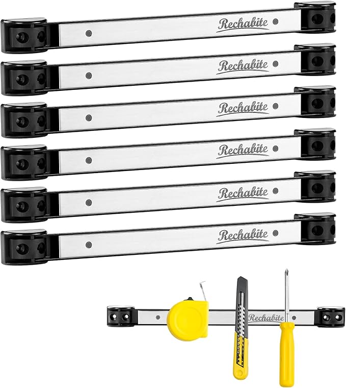 6 Pieces 12" Magnetic Tool Holder Strip, Stainless Steel Surface Tool Magnet Bar, Metal Tool Organizer Rack for Garage Organization, Easy To Install in Workshop, Mounting Screws Included