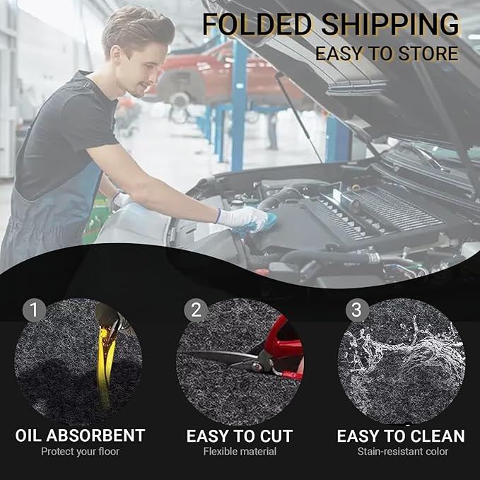 Oil Spill Garage Floor Mat Large, Heavy Duty 72" x 60" 8mm Thick Garage Mat for Floor Under Car, Absorbent Waterproof Non-Slip Rubber Backing Reusable Washable Maintenance Pad for Working, Black