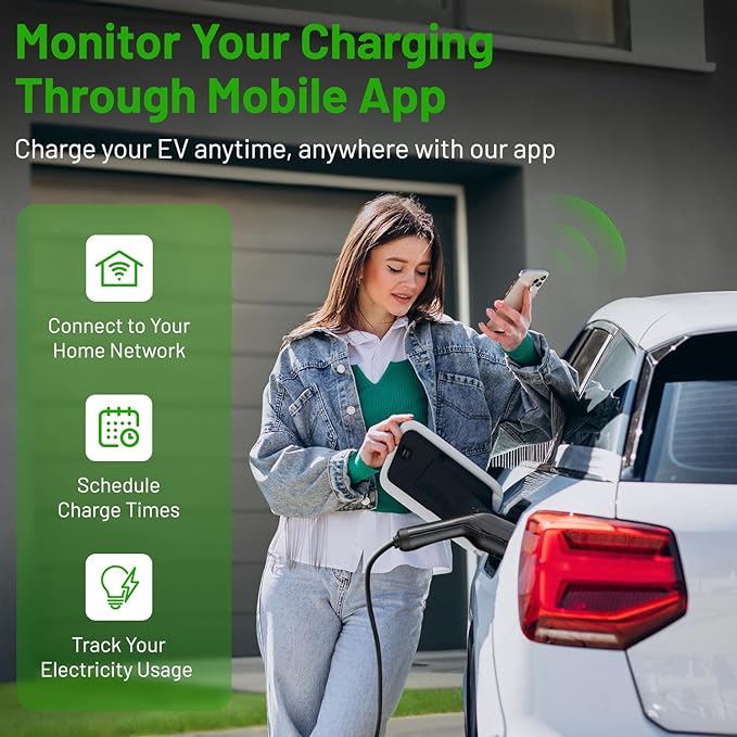 SBB Home Smart Level 2 EV Charger up to 48Amp, 240V Indoor/Outdoor Fast Car Charging Station with App, Wi-Fi Enabled EVSE, Hardwired Electric Car Charger Compatible with All EV Models