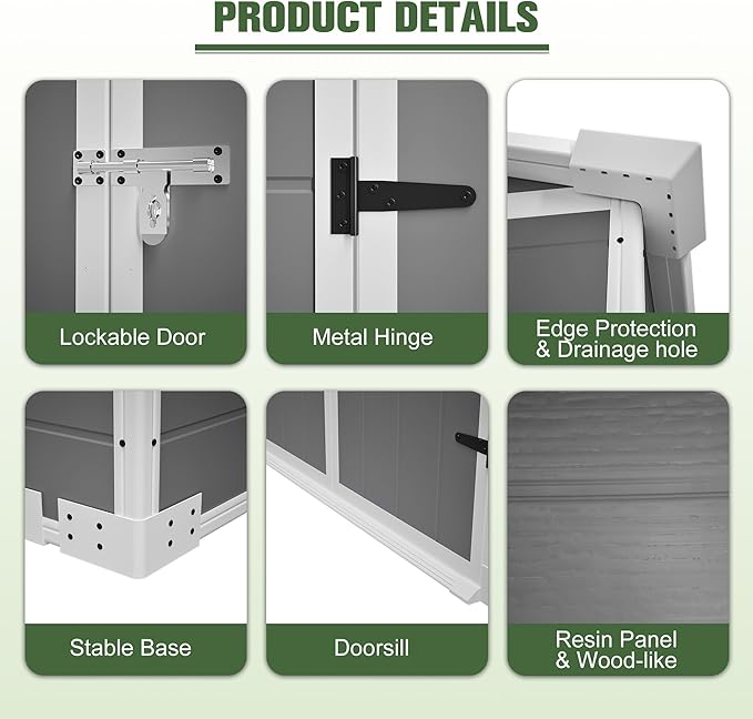 6x6 Resin Outdoor Storage Shed Kit-Perfect to Store Patio Furniture, Garden Tools Bike Accessories, Beach Chairs and Lawn Mower, Grey & White