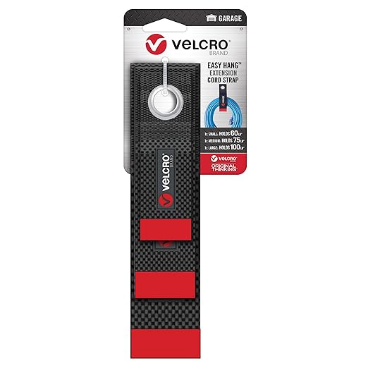 VELCRO Brand Easy Hang Extension Cord Holder Organizer Variety Pack | Holds 60-100lbs, Heavy Duty Straps Fit Easily on Hooks or Nails | Perfect for Garage Organization | 3-pk 10",14" and 18", Black