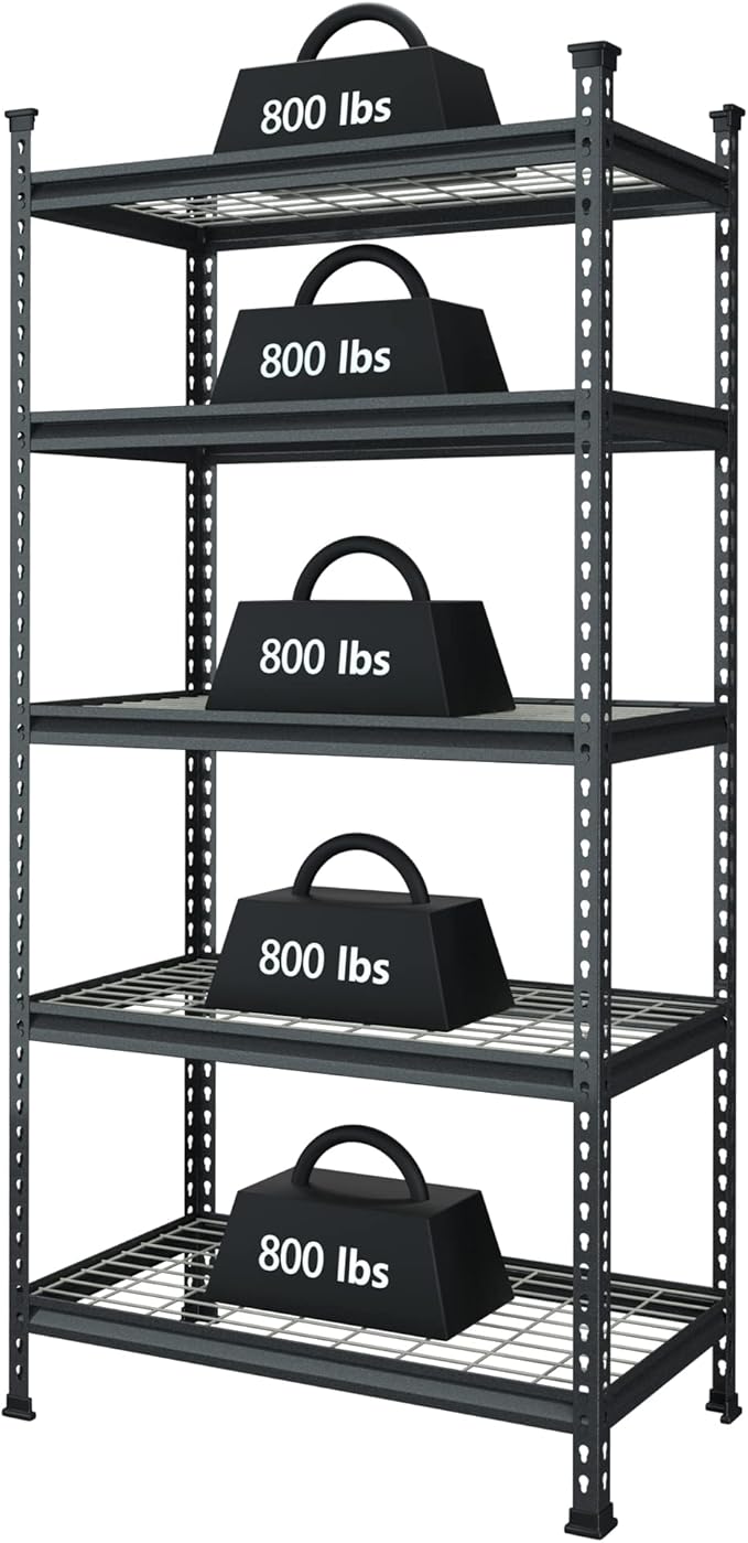 WORKPRO 5-Tier Metal Garage Shelving Unit, 36”W x 18”D x 72”H Storage Shelves, Adjustable Storage Rack Heavy Duty Shelf, 4000 lbs Load Capacity (Total), for Garage, Kitchen, Bathroom, Warehouse