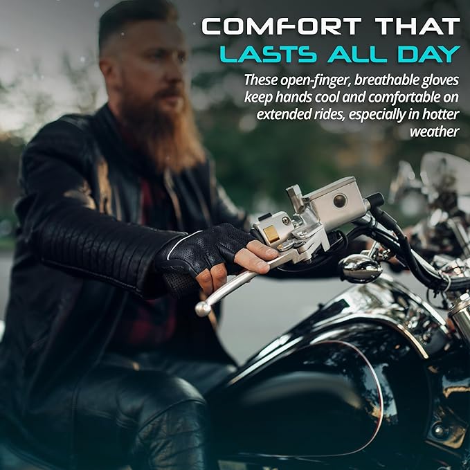 aasportx Motorcycle Gloves - Men's Leather Motorbike Gloves with Touchscreen Function - Non-Slip Pads for Men & Women