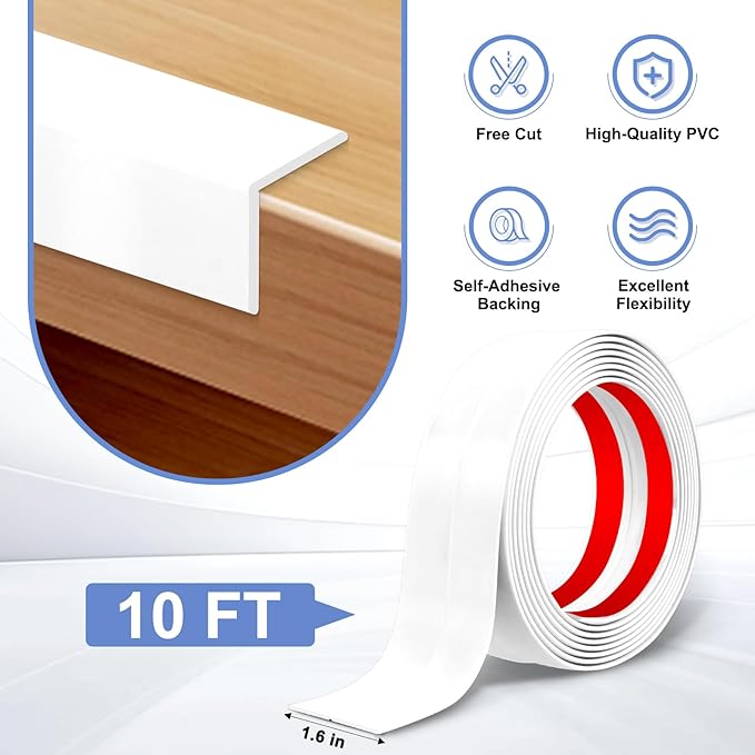 Wall Corner Protector Moulding Trim Peel and Stick Wall Corner Guards Trim Flexible Self Adhesive Edge Protector Moulding, 1.6 in x 10 Ft, White