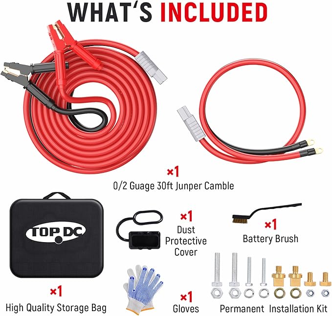 TOPDC 30FT Heavy Duty 0 Gauge Jumper Cables with Quick Connect Plug,1500Amp Booster Cables for Car, Truck, SUV & Vehicles Includes Carry Case, Gloves, Brushes (30 Feet)