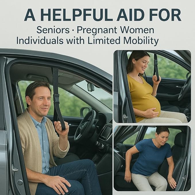 Car Door Handle for Elderly, Car Handle Assist Support, Portable Elderly Assistance Mobility Aids for Getting Out of Car, Auto Grab Cane Nylon Strap for Seniors and Handicapped, Blue