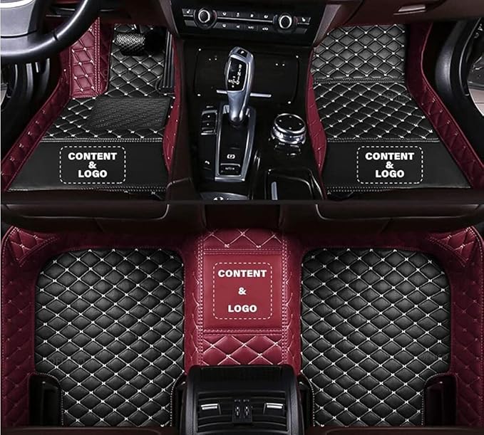 Custom All-Weather Protection Leather Car Floor Mats for Cars Sedan SUV Sports Car Waterproof Floor Mat (Black+Wine red)