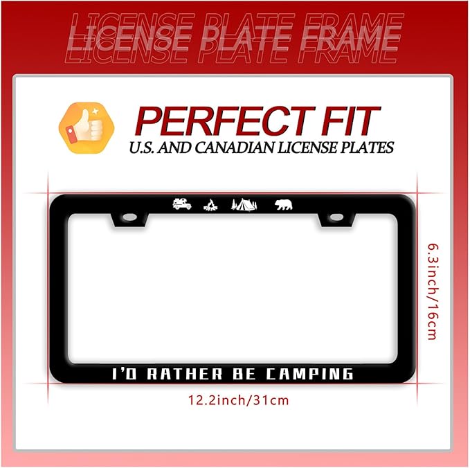 I'D Rather Be Camping License Plate Frame Funny Camper License Plate Frames Stainless Steel Accessories Cars Decor With 2 Holes And Screws Fits Standard Us Ca Vehicles License Plate Holder 12.2 X 6 In