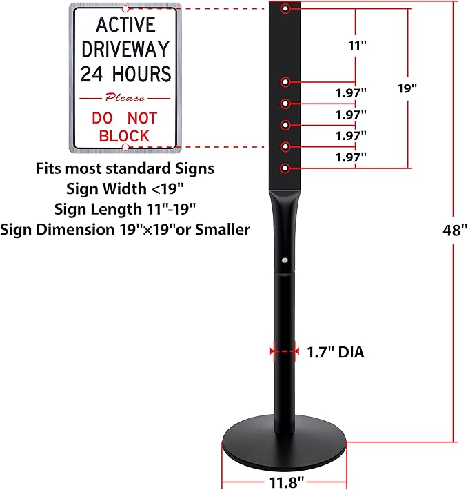 2Pack Heavy Duty Cast Iron Sign Stand - 48" Outdoor Portable Pedestal Post - Display Road Sign, Construction Sign Holder (Black)