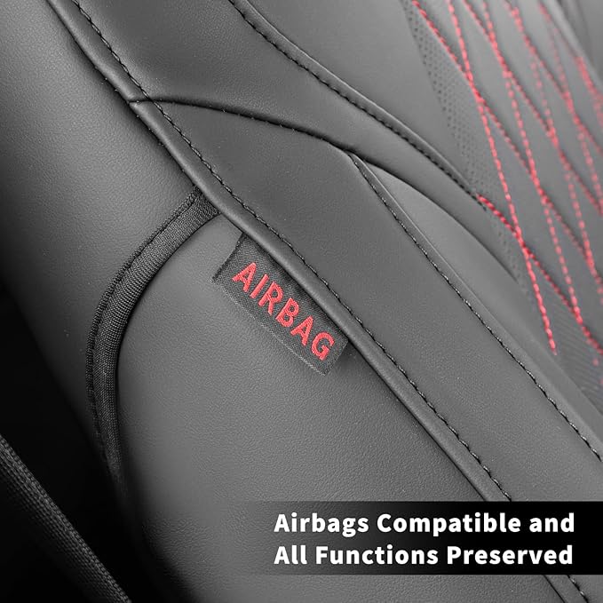 coverdream CRV Leather Seat Covers for 2023-2025 2026 Honda CRV LX,EX,EX-L,Sport Series,Hybrid,Fully Covered,Airbag Compatible Waterproof Car Seat Protector (Full Set,Black/Red)