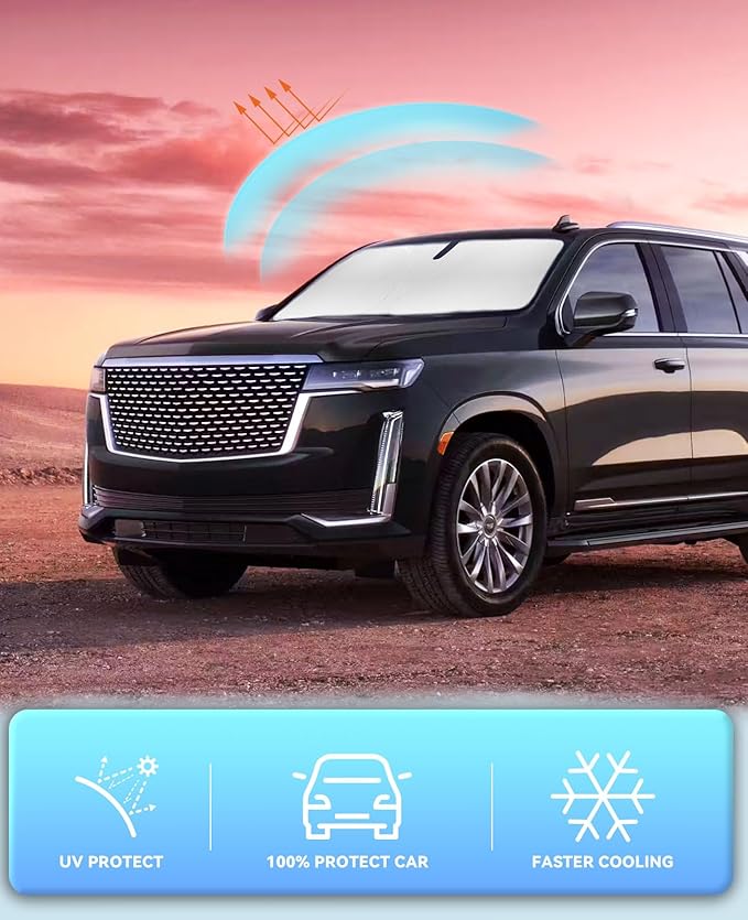 Sun Shade Car Windshield Sunshade for Cadillac Escalade 2021-2025 2026 Windshield Cover for Escalade Sun Visor Foldable Protector Blocks UV Ray, Front Window Shade Blocker Car Interior Accessories