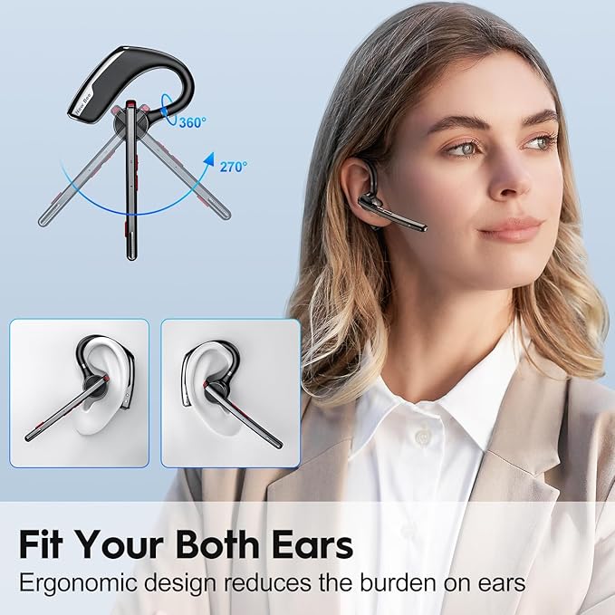 New bee Bluetooth Headset, Wireless Bluetooth Earpiece for Cellphone with 500mah Charging Case 80h Playtime V5.2 Dual Mic Noise Cancelling Hands-Free Earphones for Office Driver