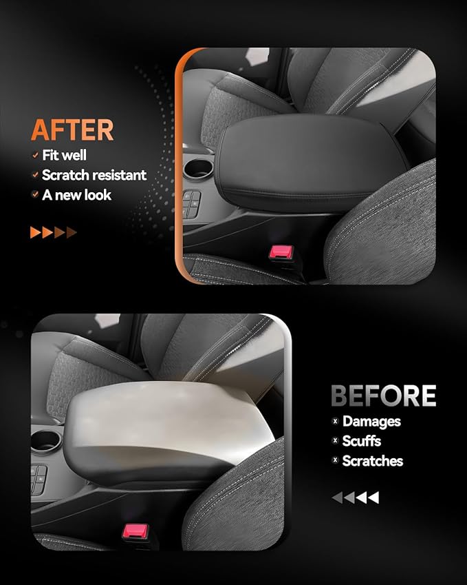 CDEFG for Ford Ranger 2024-2025 Center Console Cover Armrest Box Cover for Ranger (XL, XLT, Lariat, Raptor) 2024 2025 Accessories Console Arm Rest Protector Thin Black Leather
