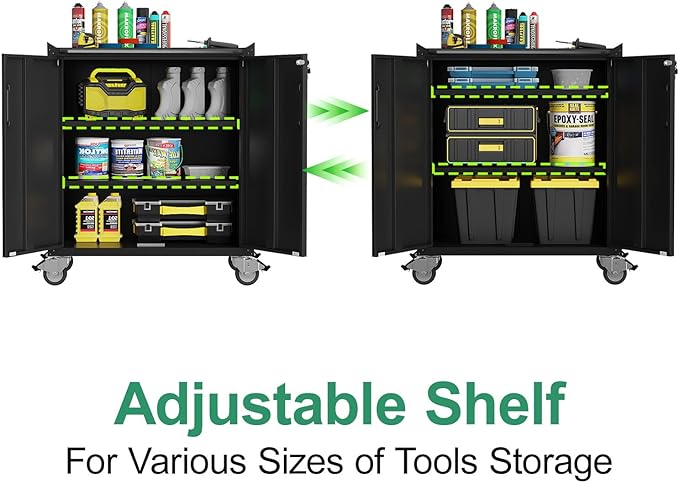 Metal Tool Cabinet,Garage Storage Cabinet System,Wall Cabinet & Locking Rolling Tool Cabinet with Doors and Adjustable Shelves,Steel Tool Cabinets for Home,Office (4 Pcs-StyleC, Black)