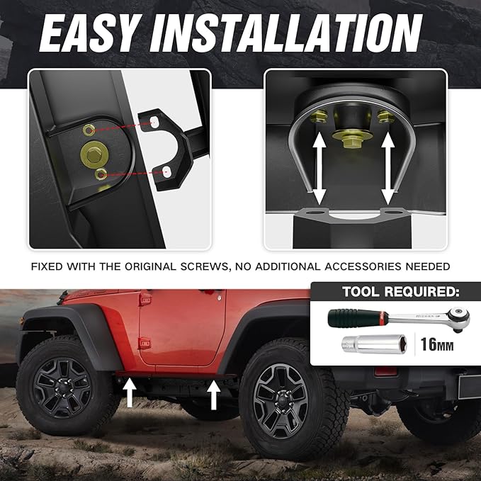 for Jeep JK Running Boards Drop Side Steps Compatible with 2007-2018 Jeep Wrangler JK 2 Doors, Heavy-Duty Steel Nerf Bars Step Plates Rock Sliders Rails (Off-Road, Black)