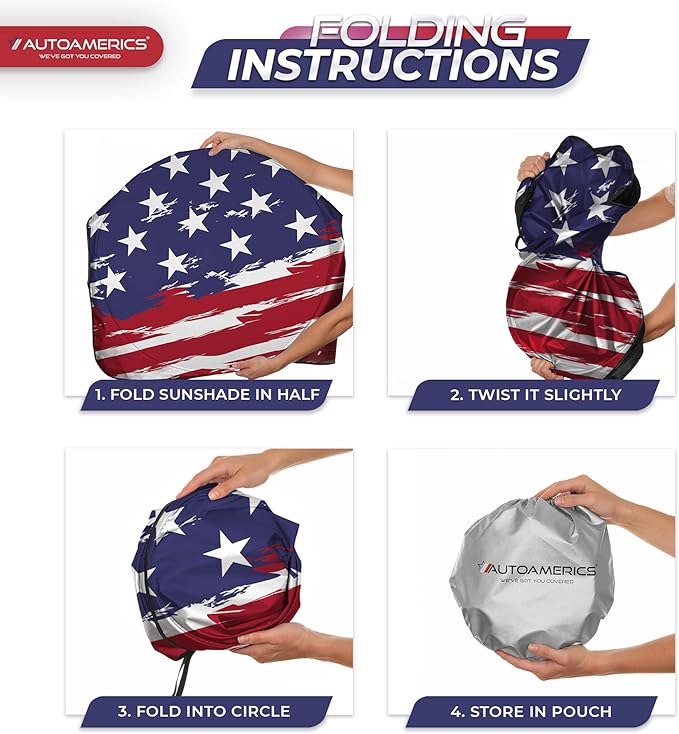 Autoamerics 1-Piece Windshield Sun Shade USA Art Flag - 2 American Design - Foldable Car Front Window Sunshade for Most Sedans SUV Truck - Blocks Max UV Rays and Keeps Your Vehicle Cool - Large