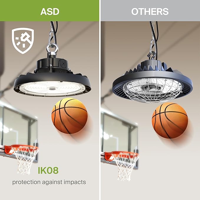ASD LED High Bay UFO Light Fixture, Commercial Shop Lighting | 3CCT, Dimmable, IP69K Waterproof, DLC Premium, UL Listed | 150W 23600LM 3000-5000K 100-277V | Warehouse, Garage, Workshop Lamp | Black