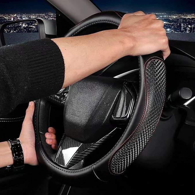 Leather - Car Steering Wheel Cover 15 inch Universal Fit Microfiber Steering Wheel Cover Anti-Slip, Soft, Breathable, Full Surround Car Wheel Cover (Red)
