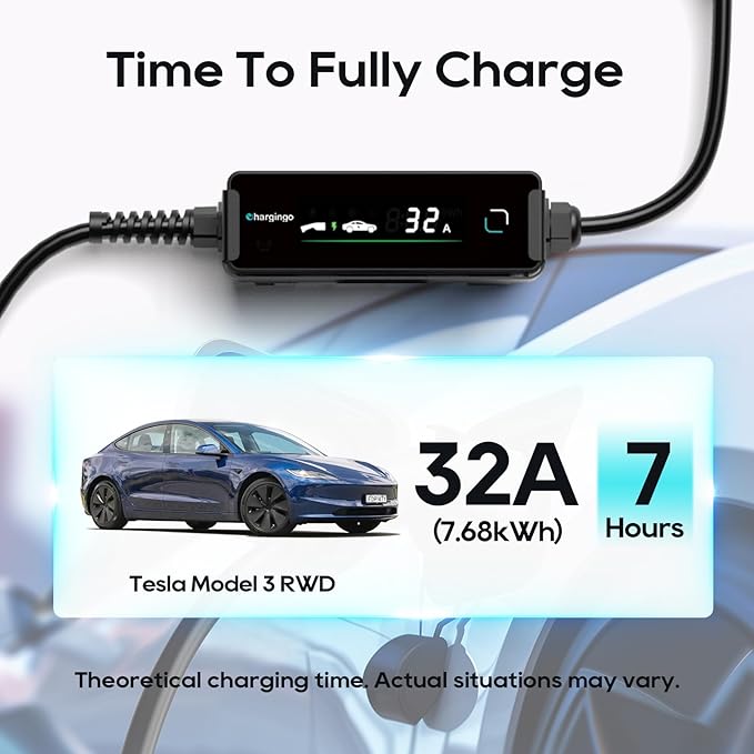 Level 1-2 Tesla Charger (32A,240V,NEMA 14-50P) with 25FT Charging Cable,ETL & FCC Listed,Home/Outdoor Portable Tesla Charger for All Tesla Models 3/Y/S/X/Cybertruck,Timing Delay