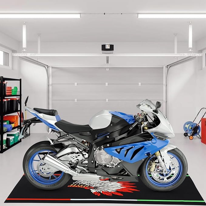Motorcycle Mat 78 x 31 Inch Garage Floor Rug Washable Parking Mats for Garage Floors Non Slip Oil Absorbent Pad Rubber Backing Layer Protects Floor from Spills Drips Stains(Indian Style)