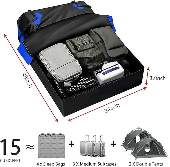 FORWODE Roof Rack Carrier Basket, 64" x 39" Rooftop Cargo Carrier with 250 lbs Capacity, Rust-Proof Steel Heavy Duty Car Top Luggage Basket with Waterproof Cargo Bag,Net for SUV Truck Cars