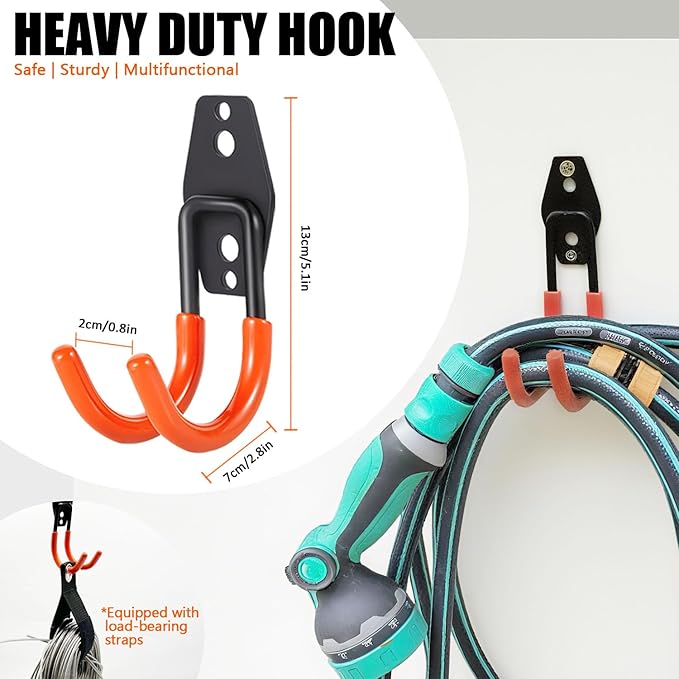 Heavy Duty Garage Storage Hooks，2 Pack Anti-Slip Coating,Wall Mount Storage Hooks for Hanging Bike, Ladder, Garden Tools,Small Utility Hook, Hose Holder for Outdoor and Indoors (4, Type u)