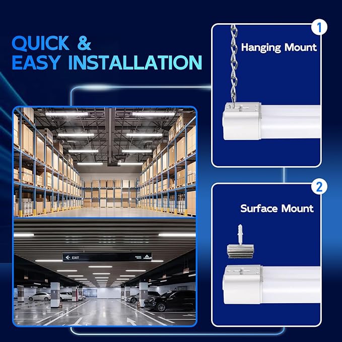 hykolity 10 Pack 4FT Linkable LED Utility Light Fixture, 4400lm, 42W, 5000K Daylight for Workshop, Garage, Hanging or Surface Mount, with Power Cord, ETL