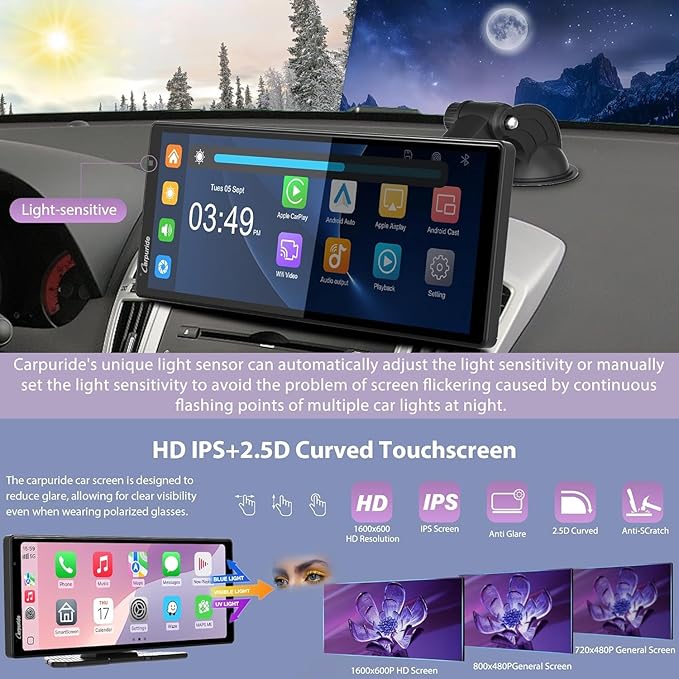 2025 Carpuride Wireless Carplay & Android Auto with Dash Cam - 10.26 Inch HD IPS Touch Car Play Screen for Car, 4K Front & 1080P Rear Camera, Loop Recording, Bluetooth Audio, Mirror Link, GPS, Siri