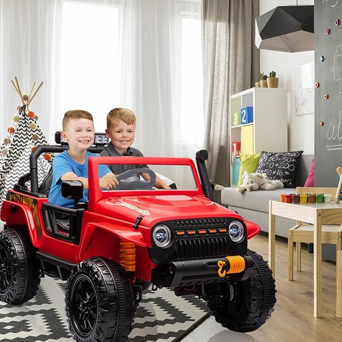 Hetoy 24V 2 Seater Ride On Car for Kids, Electric Truck with Remote Control, Ride on Truck w/ 4-Wheeler Suspension, 4x55W Powerful Engine, 4WD Battery Powered, LED Lights, Soft Braking(Red)