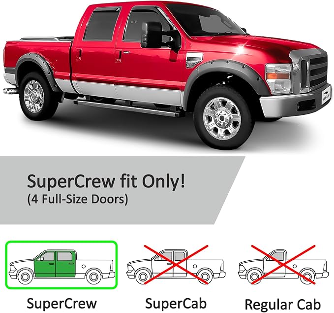 Voron Glass in-Channel Extra Durable Rain Guards for Ford F250 to F550 Super Duty 1999-2016 SuperCrew, Window Deflectors, Vent Window Visors, 4 Pieces - 200434