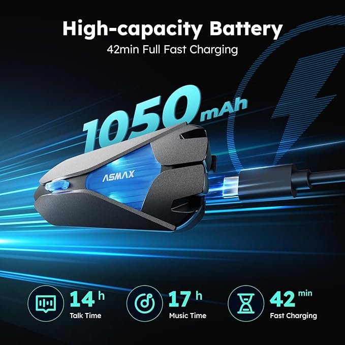 Z1 Motorcycle Intercom - 3-Mode Communication for 10 Riders, Dual-Chip Audio Multitasking, Offline Voice & App Control, Bluetooth Helmet Headset with HiFi Speakers