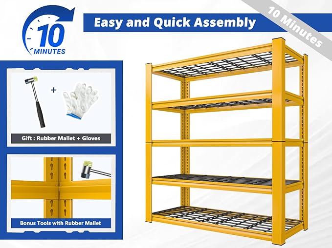 REIBII 72''H Garage Shelving 3010 LBS Storage Shelves Adjustable Metal Shelving 5 Tier Metal Shelves for Storage Industrial Shelf for Pantry Kitchen Basement 72" HX35.5 WX16 D, 4 Pack