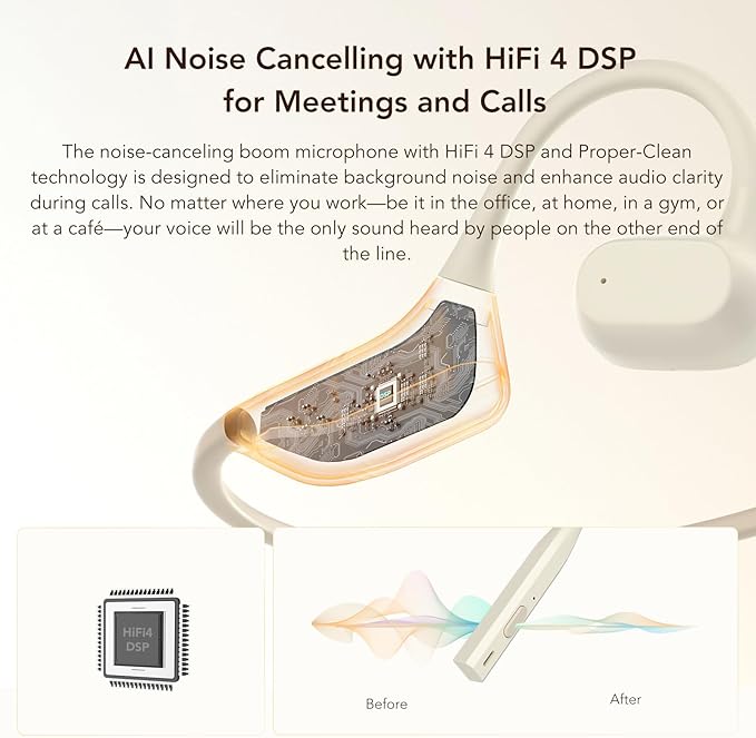 NUROUM OW20B Open Ear Sports Headphones with Mic, ENC Noise Cancelling Microphone, Bluetooth 5.3 Multi-Point Connection, Sweatproof Wireless Headset for Work, 15H Comfort for Driving, Office