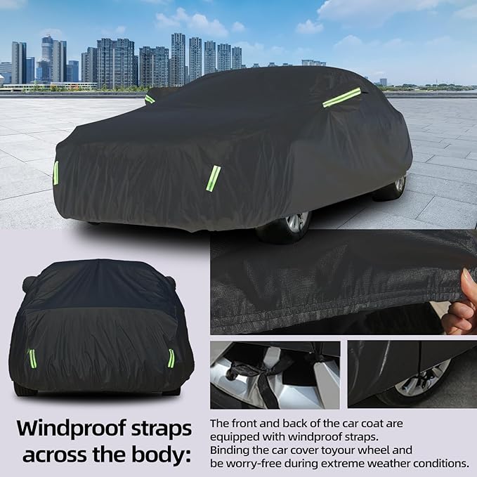 Car Cover Waterproof All Weather for Automobiles, Universal Heavy Duty Outdoor Sedan Car Covers Tarp for Sun Rain UV Protection Full Exterior Covers 190T Oxford Cloth 186 to 193 Inch