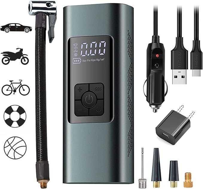 Tire Inflator Portable Air Compressor: Cordless Air Pump for Car Bike Motorcycle