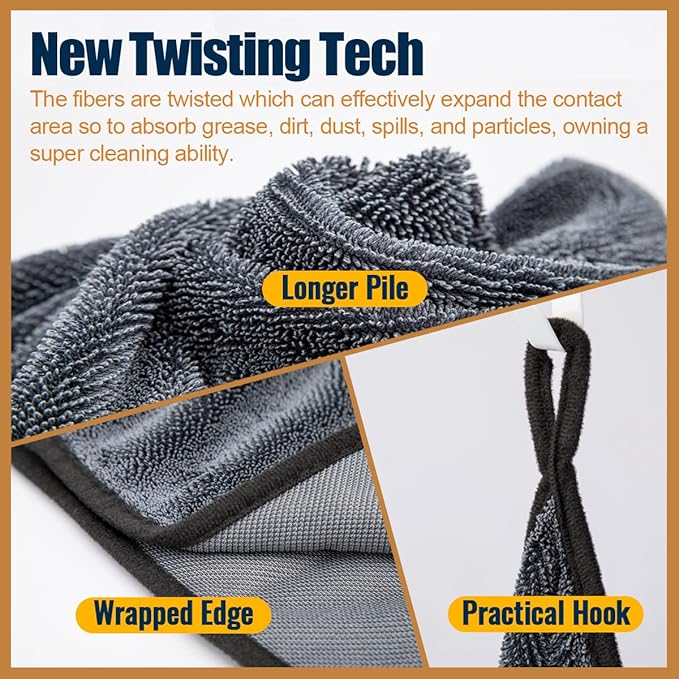 Airlab Microfiber Towels for Cars Wash Drying Extra Large Super Absorbent Cleaning Cloth Auto Detailing Ultra Soft, Lint-Free, Streak-Free, 35 x 24 Inch, Pack of 1, Grey-Black, 600 GSM