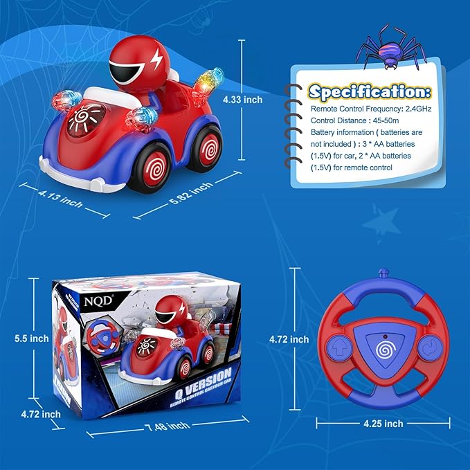 NQD Remote Control Car for Toddlers, RC Cars with Music and Lights, ABS Material RC Cartoon Race Car Toys for Kids Birthday Gifts for Boys Age 3-7
