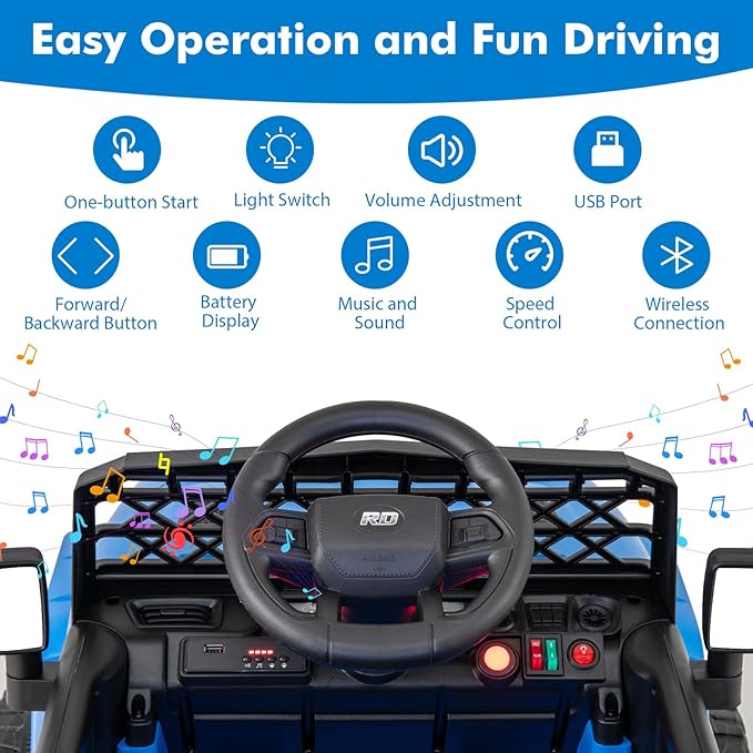 Costzon Kids Ride On Truck, 12V Battery Powered Electric Vehicles w/Remote Control, Spring Suspensions, 3 Speeds, Music, Lights, Wireless Connection, Ride on Car for Boys & Girls 3+ (Navy Blue)