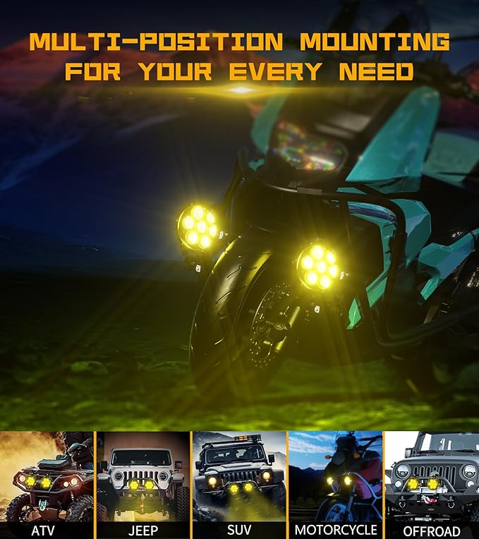 Kewig 4.5 Inch Motorcycle Auxiliary LED Fog Light 90W Amber White Driving Spotlight Kit With Mount Brackets Wire Harness Waterproof Offroad Fit for Motorcycle Jeep Car Truck