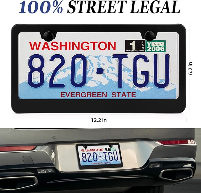 2 Pack Black License Plate Frame, Black Aluminum License Plate Cover, Matte License Plate Front and Rear 2 Packs. (2 Holes), Come with Screw Cap, Screw,Washer