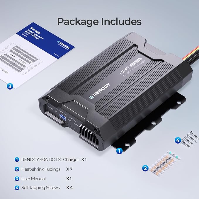 Renogy 12V 40A DC to DC Charger with MPPT & Solar Input - 670W Dual Charging Car Battery Chargers for RV Marine Camping Compatible with LiFePO4, Gel, Flooded, and Sealed Lead Acid Batteries