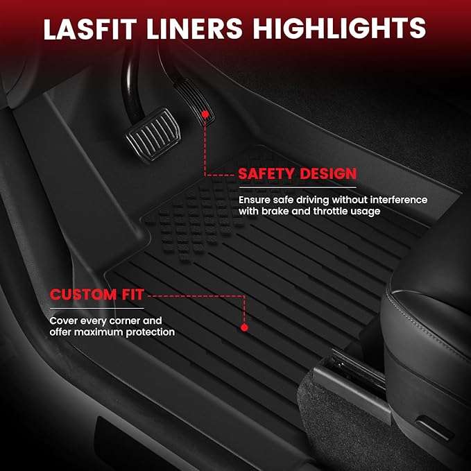 LASFIT Premium Extra Thick Floor Mats for Tesla Model Y Juniper 2025 2026 All Weather TPE Custom Fit Interior Accessories Front Rear Car Liner 1st & 2nd Rows Set, Black