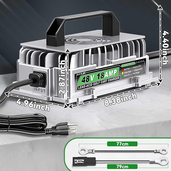 48 Volt 18 AMP Golf Cart Battery Charger for Club Car 3-Pin Round Plug for 48V Lead Acid Battery